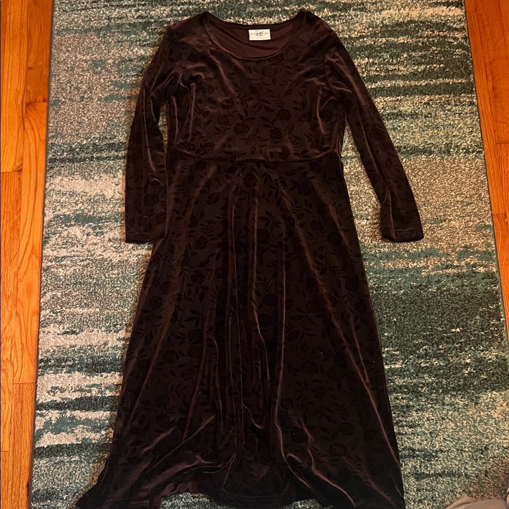 Elegant Velvet Long Sleeve Dress in Rich Brown